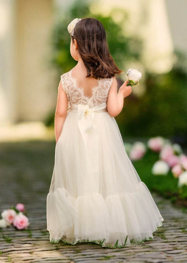 Tulle & Lace Flower Girl Dress in Ivory