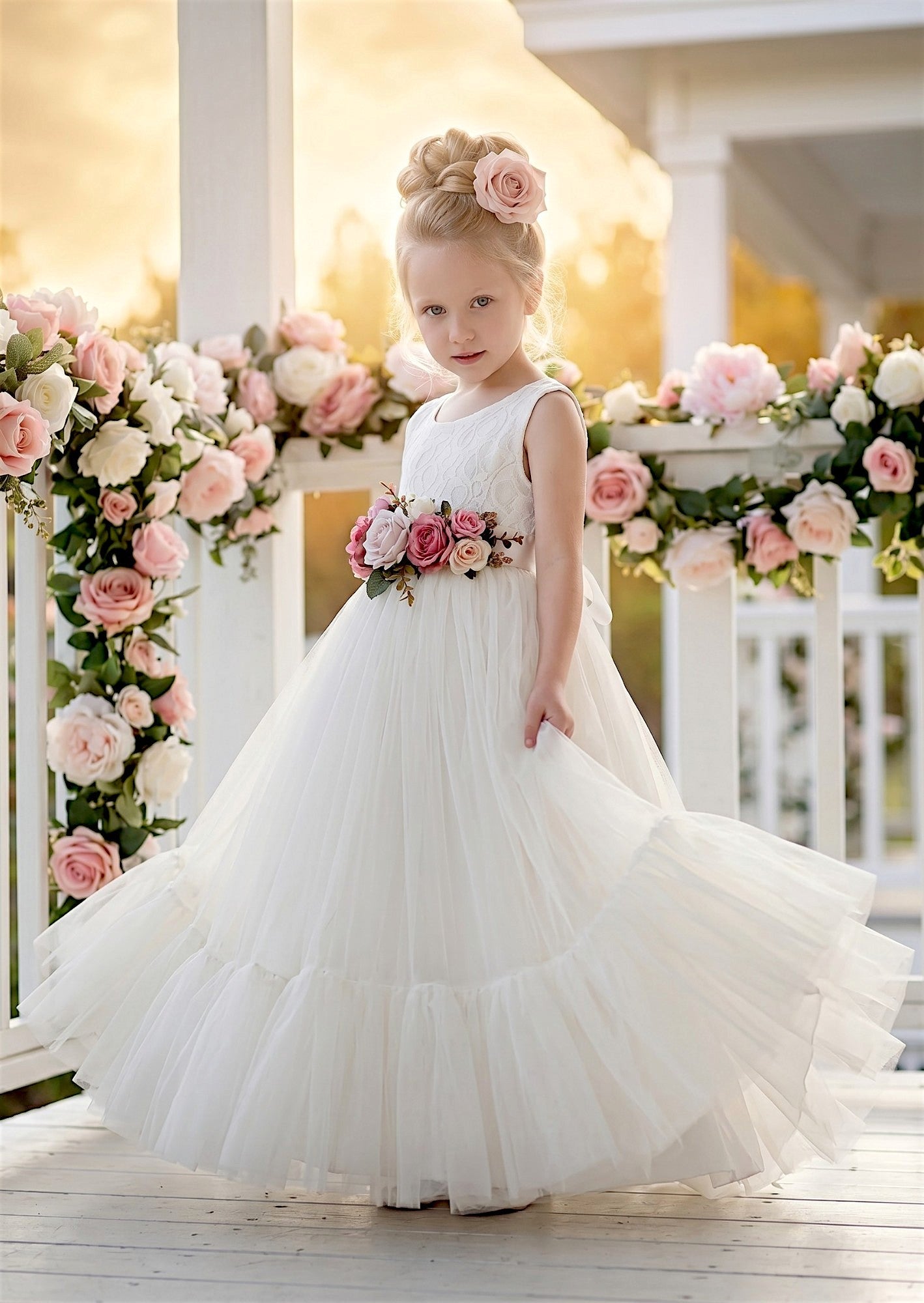 White Lace & Tulle Flower Girl Dresses