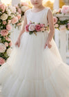 Allison Tulle & Lace Flower Girl Dress in White - 