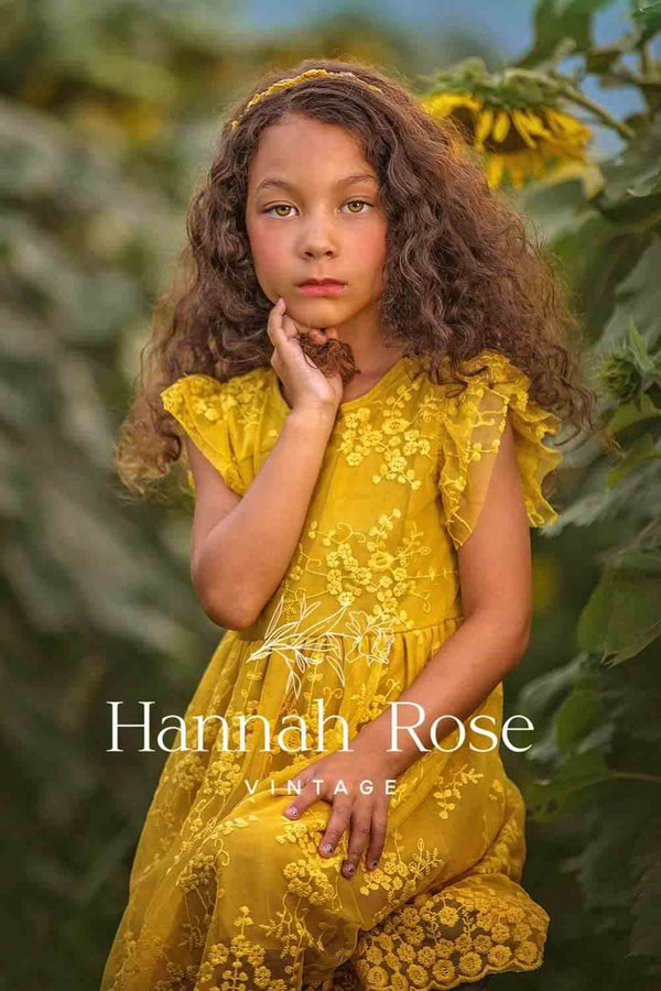 Amber Girls Yellow Lace Dress - Stunning Gold Lace for Girls 50-70 Amber Girls Yellow Lace Dress - Stunning Gold Lace for Girls 50-70