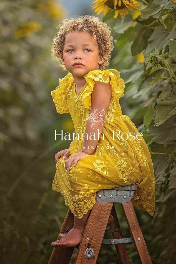 Amber Girls Yellow Lace Dress - Stunning Gold Lace for Girls 50-70 Amber Girls Yellow Lace Dress - Stunning Gold Lace for Girls 50-70