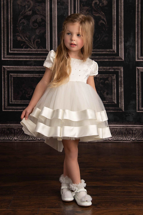 sherri hill red prom dress White Satin Flower Girl Dress Beaded Bodice & Tulle