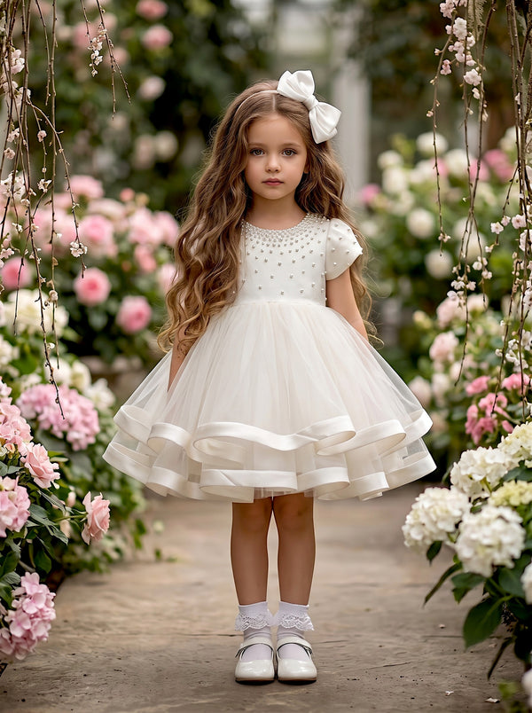 Girls White Flower Girl Special Occasion Party Dresses