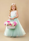 Aqua Sleeveless Tulle & Lace Flower Girl Dress - 