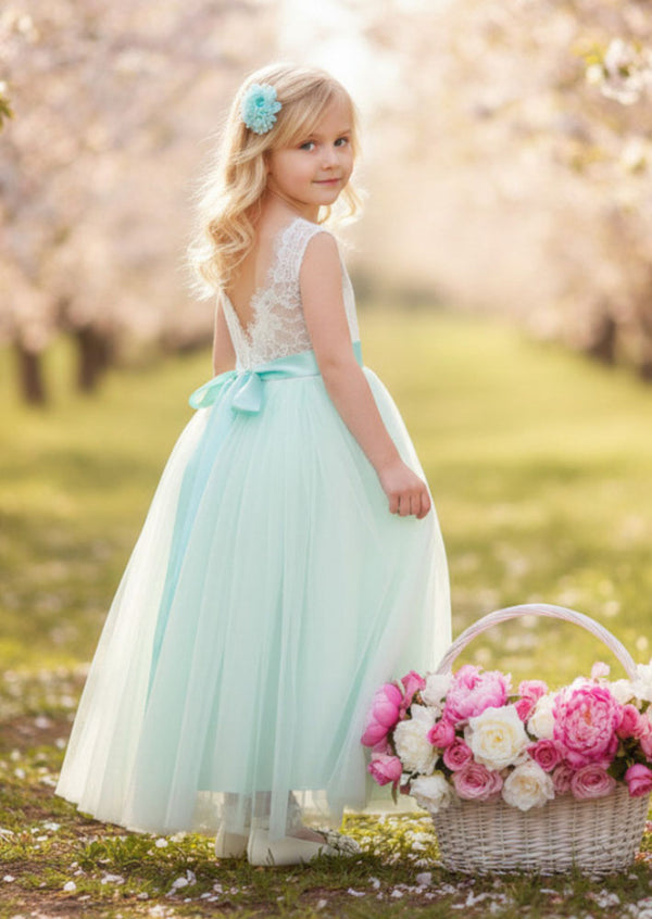 Sleeveless Tulle Flower Girl Dress  Lace Bodice & Dreamy Tulle Skirt