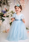 Blue Toddler Flower Girl Dress with Sleeves Boho Rustic Special Occasion Dress
