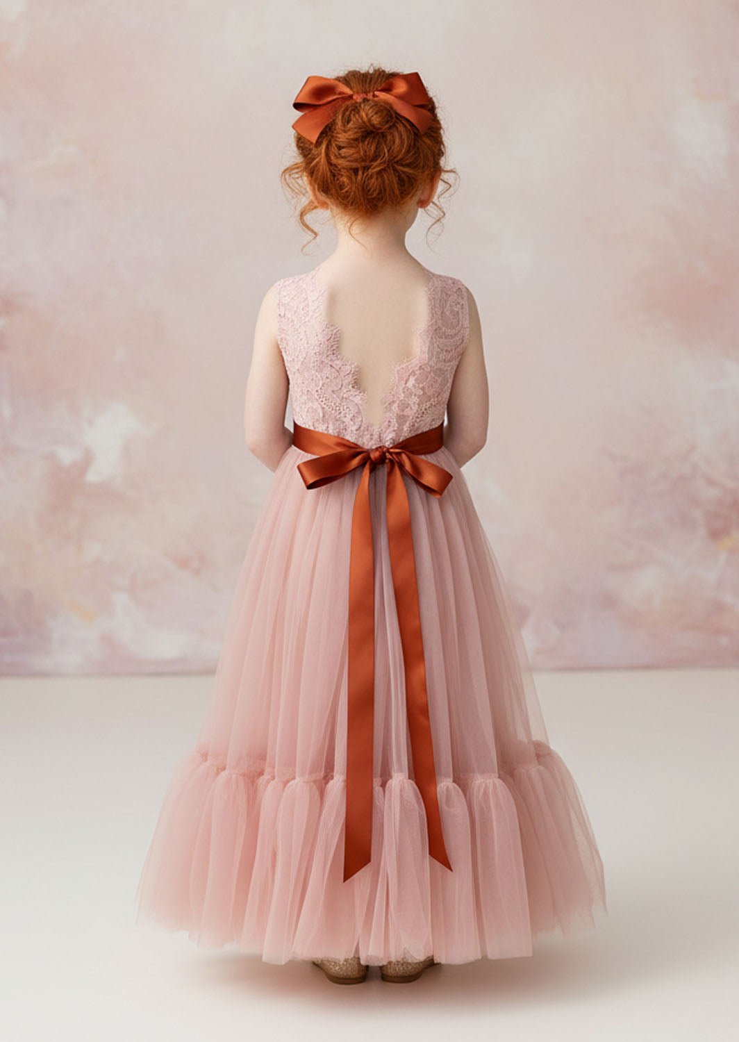 Boho Tulle Flower Girl Dress Sleeveless Coral - 