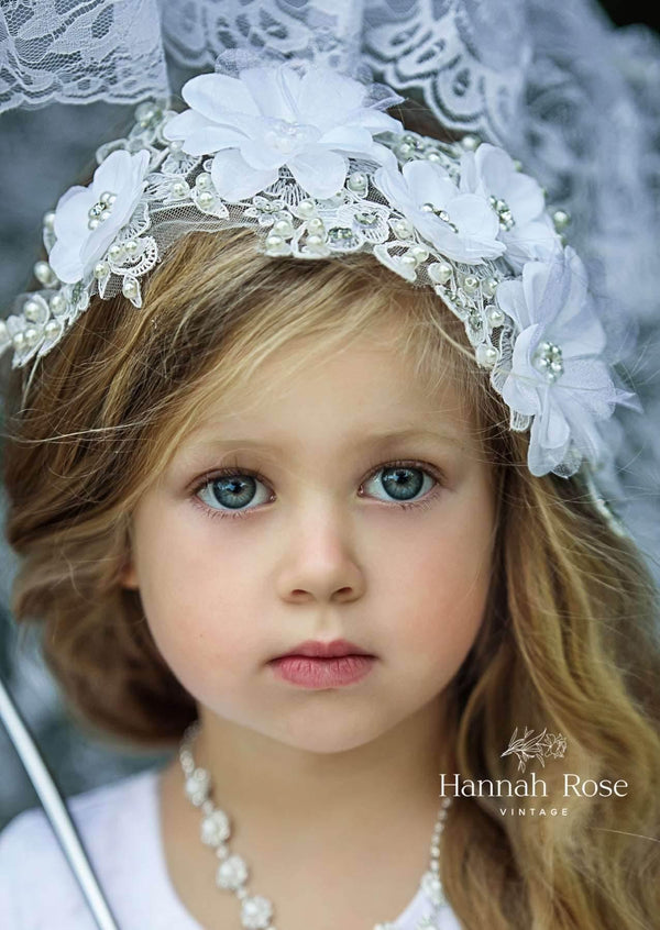 Beaded Bridal Flower Girl Hair Piece in White - 