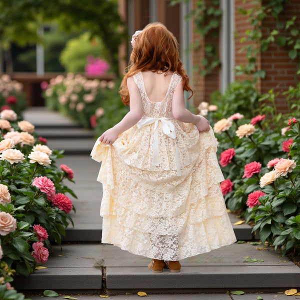Ivory Rustic Vintage Boho Flower Girl Dresses for Weddings