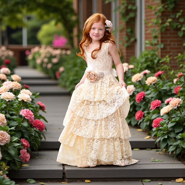 Ivory Rustic Vintage Boho Flower Girl Dresses for Weddings