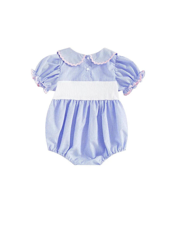 Birthday Balloons Mini Check Romper || Blue - 