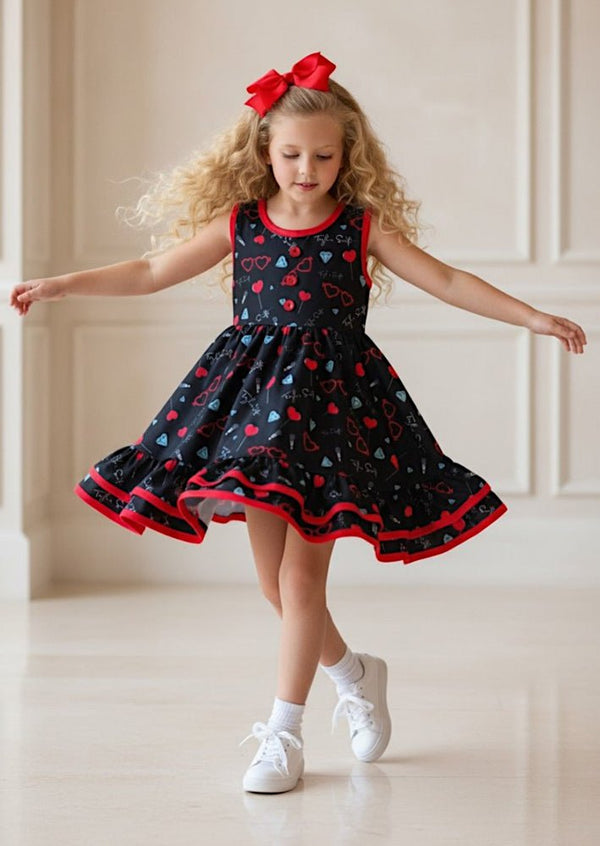 Black Candy Hearts Twirl Dress - 