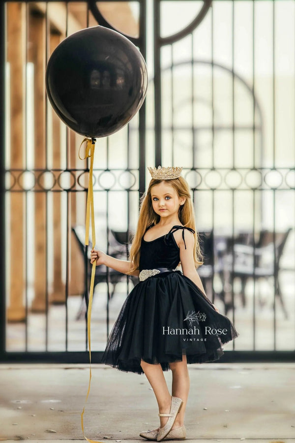 Black Velvet and Tulle Girls Party Dress - 