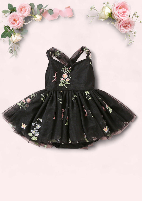 Black Embroidered Baby Romper  First Birthday Outfit