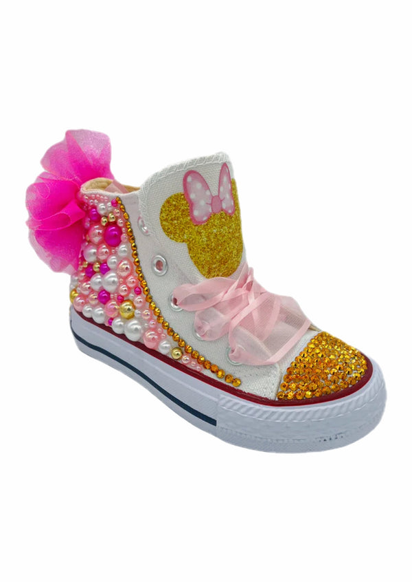 Girls Golden Mouse Pearl Bling Shoes