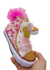 girls Golden Mouse Sparkly Bling High Top Shoes