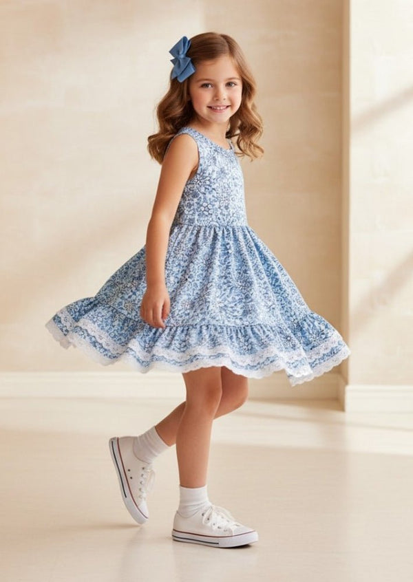 Blue Blossom Petals Twirl Dress | Girls Floral Boutique Dress Blue Blossom Petals Twirl Dress | Girls Floral Boutique Dress