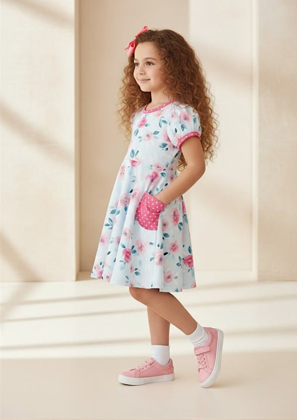 Blue Blossoms Polka Dot Twirl Dress - 