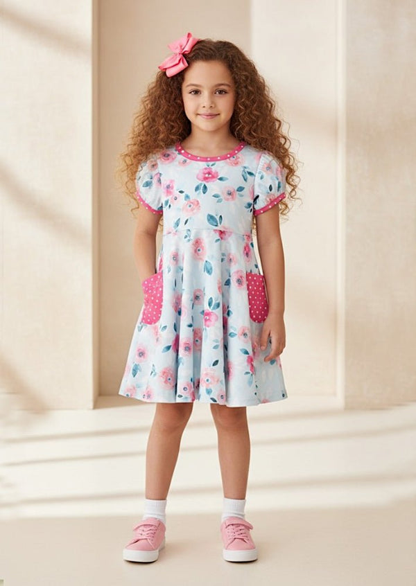 Blue Blossoms Polka Dot Twirl Dress - 