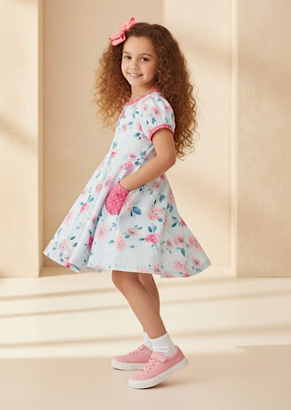 Blue Blossoms Polka Dot Twirl Dress - 