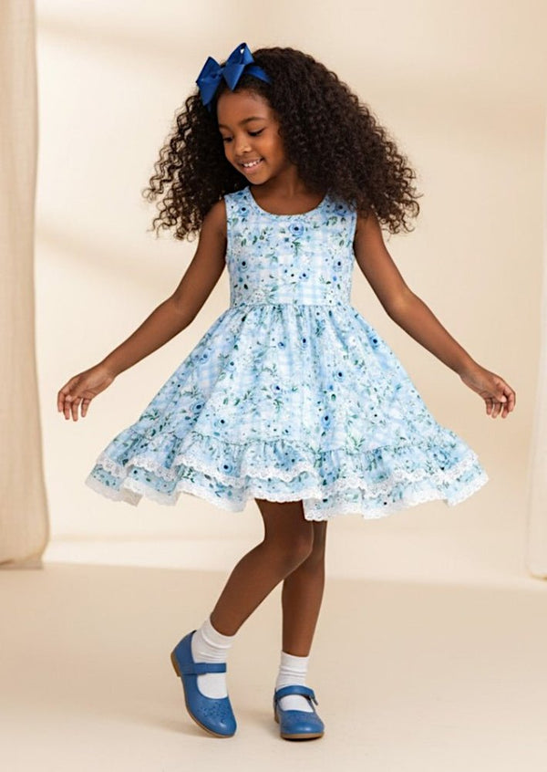 Blue Rose Garden Twirl Dress - 