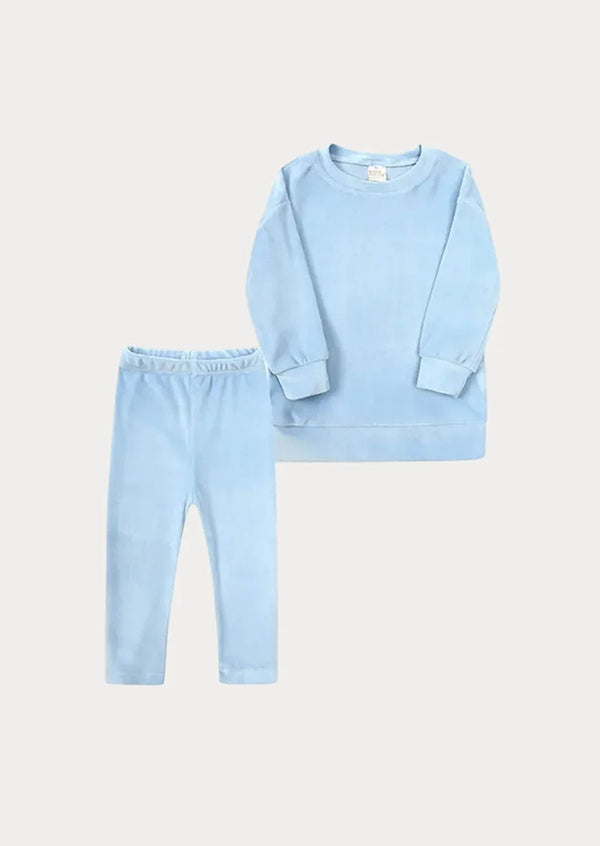 Blue Velour Crewneck & Pants - 