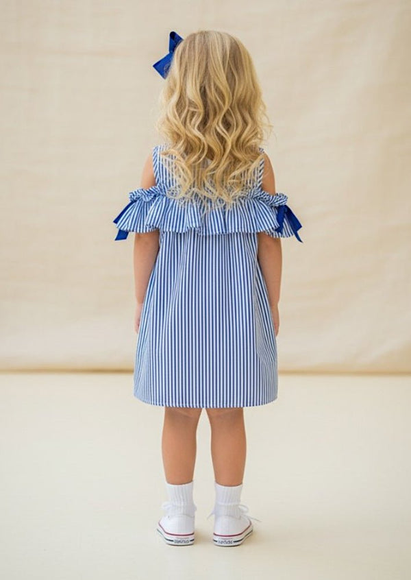Blue & White Stripe Ruffle Dress - 