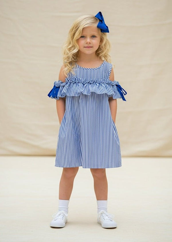 Blue & White Stripe Ruffle Dress - 