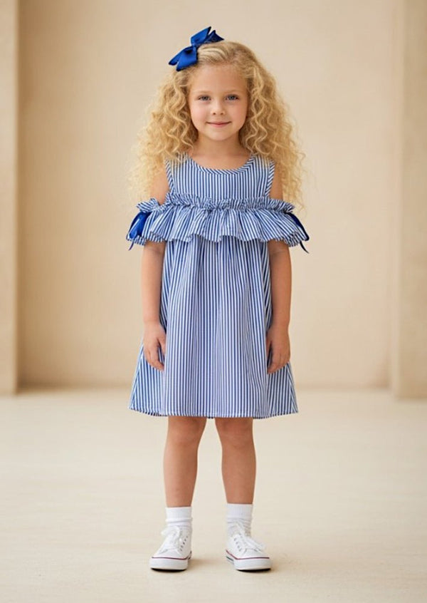 Blue & White Stripe Ruffle Dress