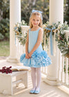 Girls Blue Flowers Applique Party Dress | Special Occasion Christmas
