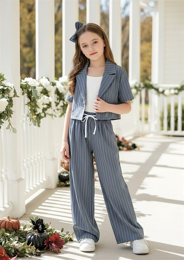 Little Boss Babe Pinstripe Pants Suit Set - Girls Dresses & Outfits