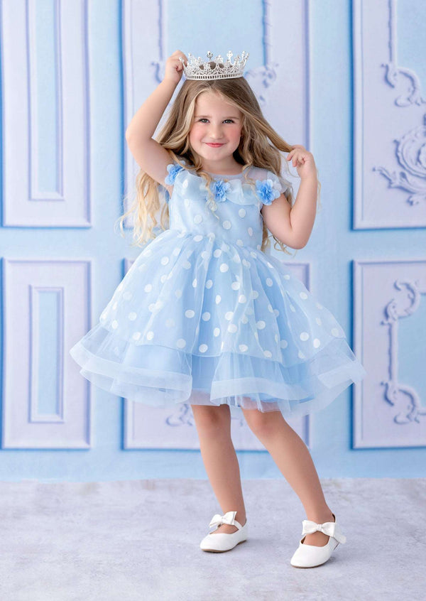 GIRLS - Blue Dot Birthday Party Special Occasion Dress - Hannah Rose Vintage Boutique