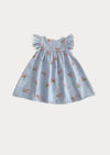 Toddler and Girls Blue Stripe Dress with Pink Embroidered Flowers