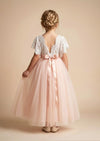 Blush Flutter Sleeve Flower Girl Dress - 