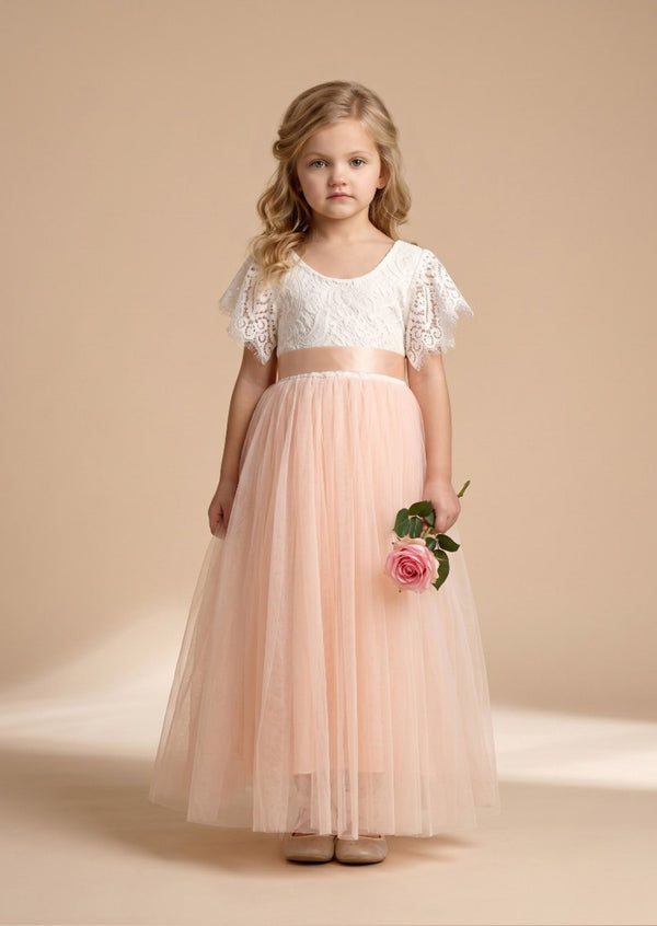 Blush Flutter Sleeve Flower Girl Dress - 