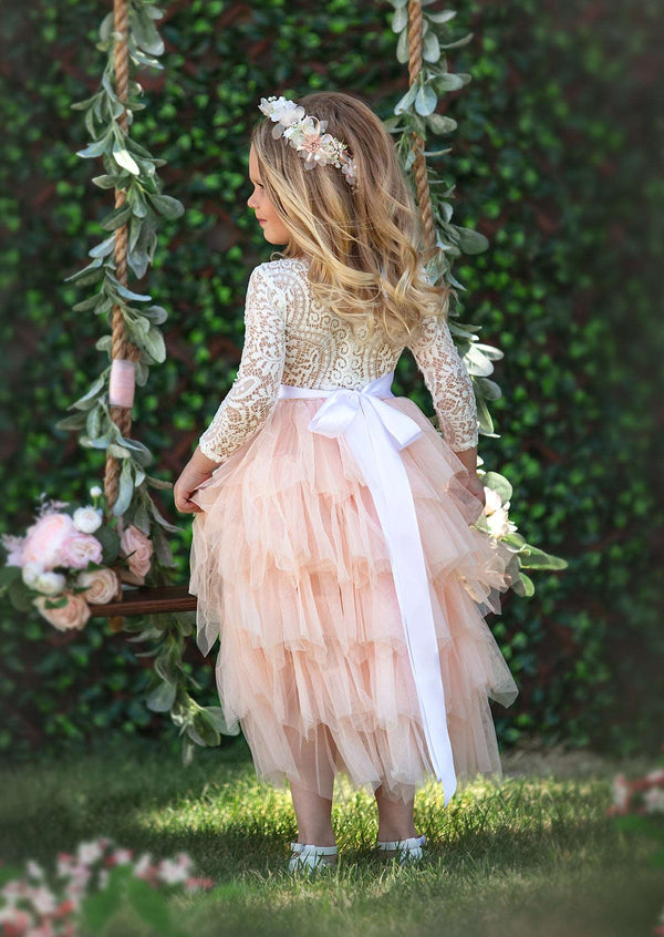 blush layered flower girl dress