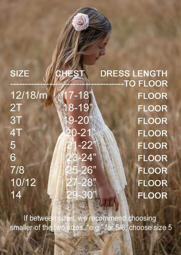 Boho Rustic Layered Lace Flower Girl Dress Ivory - 