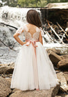 Boho Tulle Flower Girl Dress Flutter Sleeve Classic White/Ivory - 