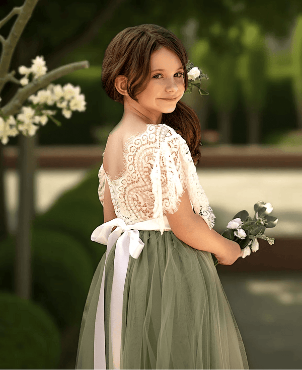 sage green flutter sleeve dress Green Embroidered Flutter Sleeve V Neck Gown main image 1