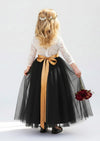 Boho Tulle Flower Girl Dress Long Sleeve Classic Black - 