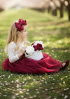 Boho Tulle Flower Girl Dress Long Sleeve Classic Burgundy - 