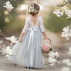 Boho Tulle Flower Girl Dress Long Sleeve Classic Gray - 