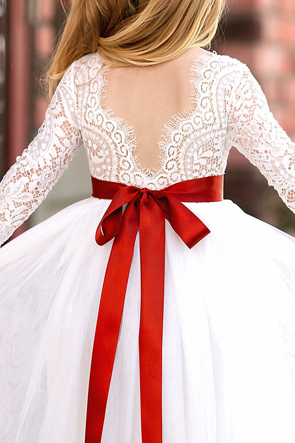 Traditional Classic White Long Sleeve Flower Girl Dress