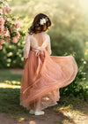Boho Tulle Flower Girl Dress Long Sleeve Dusty Pink - 