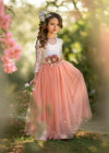 Boho Tulle Flower Girl Dress Long Sleeve Dusty Pink - 