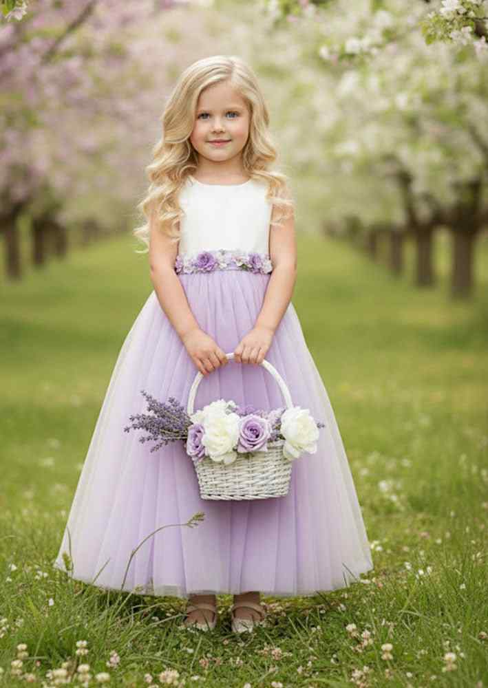 strapless open back dress Lavender Sleeveless Flower Girl Dress