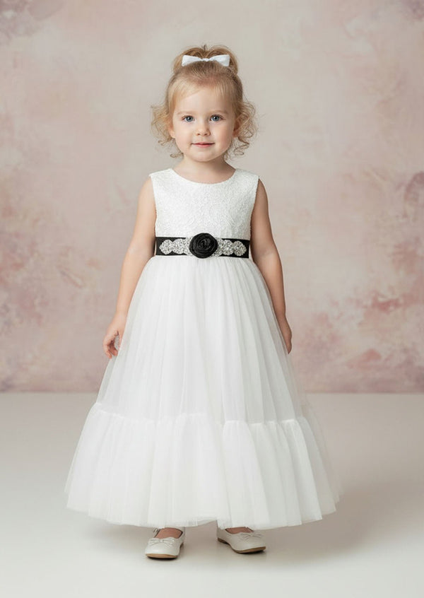 Boho Tulle Flower Girl Dress Sleeveless Mermaid Classic White - 