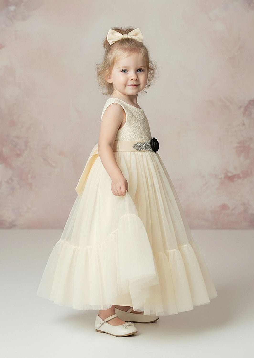 Boho Tulle Flower Girl Dress Sleeveless Mermaid Ivory - 