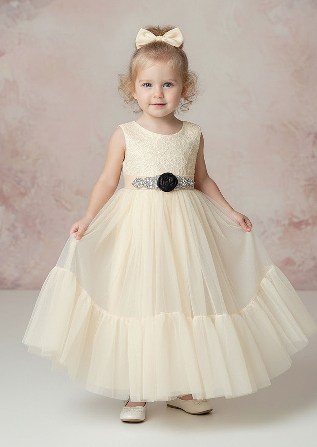 cream flower girl dress Champagne Velvet and Tulle Flower Girl Dress, Boho Flower Girl Dress, Toddler Flower Girl Dress, Velvet Girls Dress, Christmas Holiday Dress