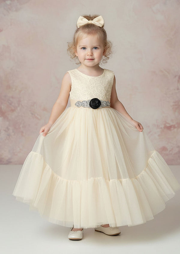 Boho Tulle Flower Girl Dress Sleeveless Mermaid Ivory - 